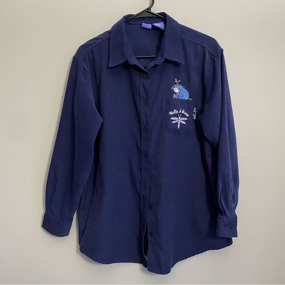 Disney Tops - Vintage Disney Eeyore Button Down Casual Blouse Shirt Blue Medium